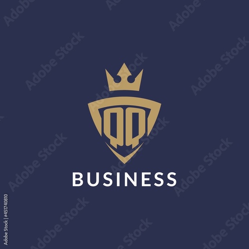 QQ logo with shield and crown, monogram initial logo style