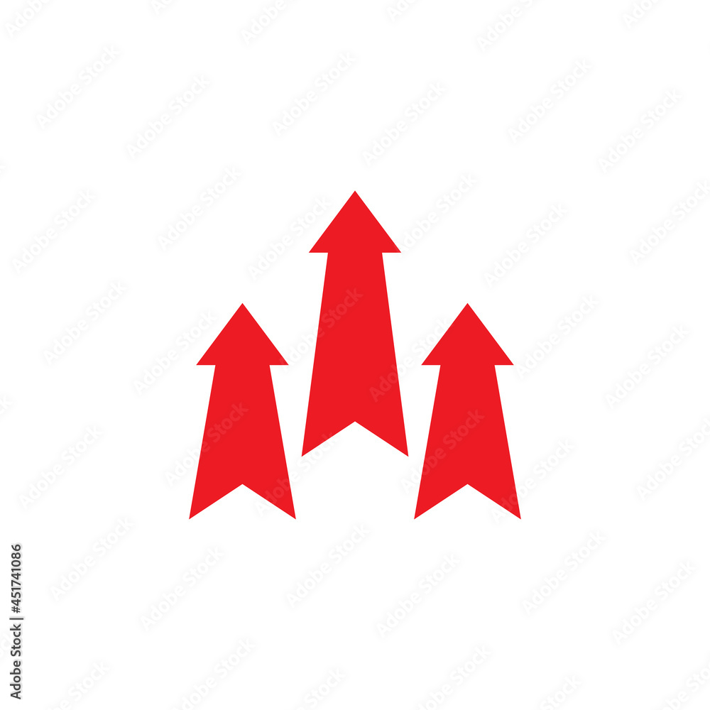 three red arrows up icon. Isolated on white. Upload icon. Upgrade sign. three red arrows up icon. Isolated on white. Upload icon. Upgrade sign.