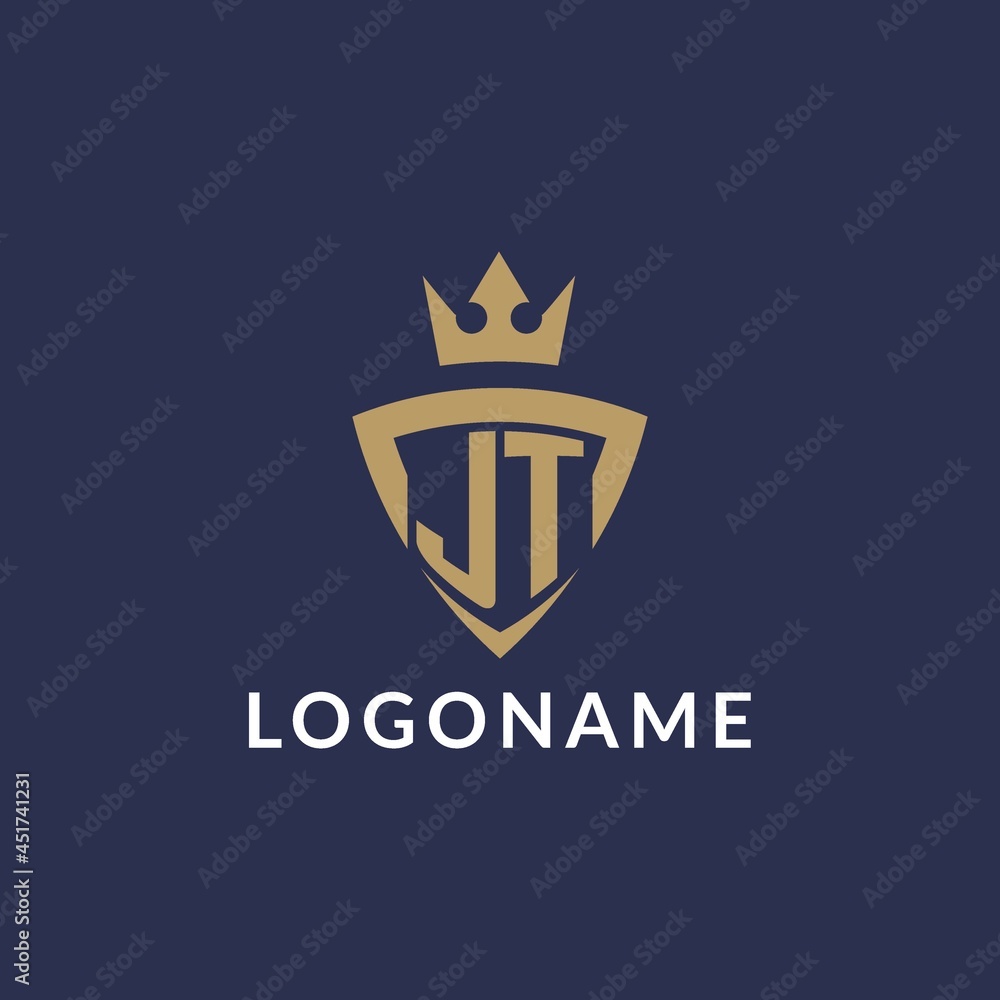 JT logo with shield and crown, monogram initial logo style Stock Vector ...
