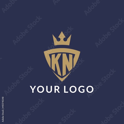 KN logo with shield and crown, monogram initial logo style