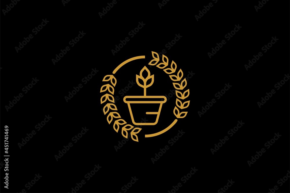 Plant pot logo design. Gardening illustration sign. Outline leaves and pot vector icons. Plant pot logo design. Gardening illustration sign. Outline leaves and pot vector icons.