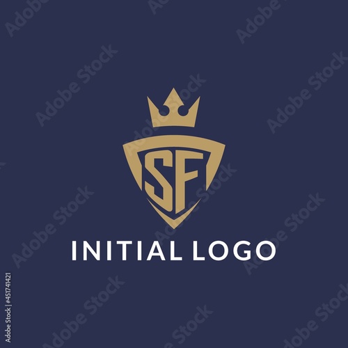 SF logo with shield and crown, monogram initial logo style