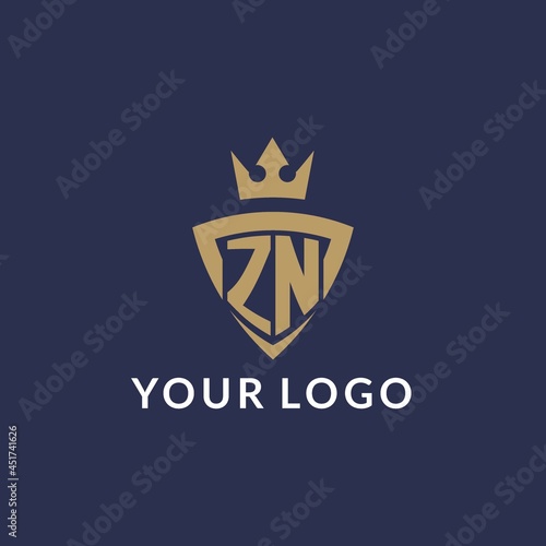 ZN logo with shield and crown, monogram initial logo style