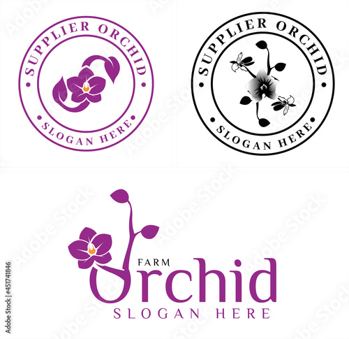 Beautiful orchid flower farm logo design 