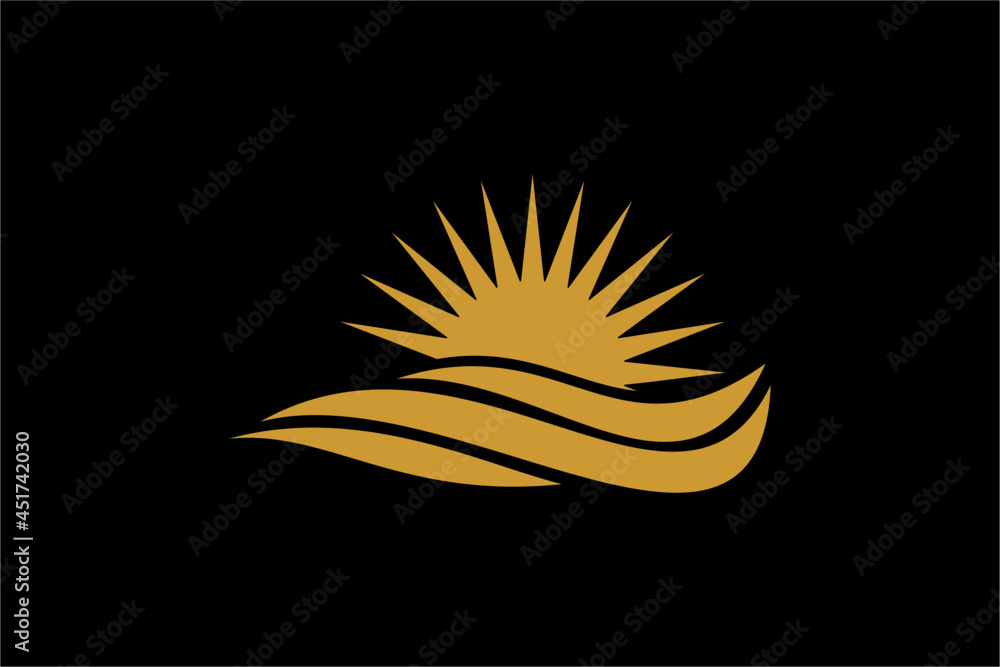 Obraz premium Sea wave logo design. Sunset sunrise illustration design. Wave and sun vector icons.
