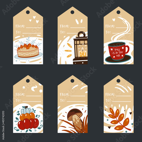Set of colorful autumn tags and postcards for gifts