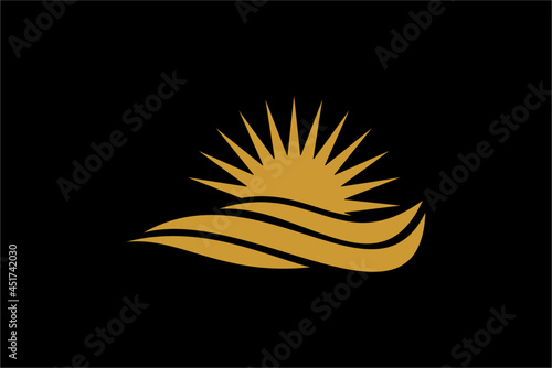 Sea wave logo design. Sunset sunrise illustration design. Wave and sun vector icons.