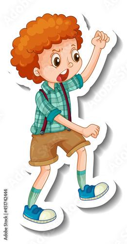 Sticker template with a boy cartoon character isolated