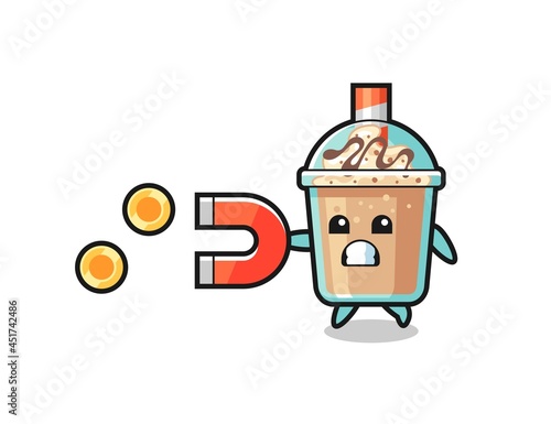 the character of milkshake hold a magnet to catch the gold coins