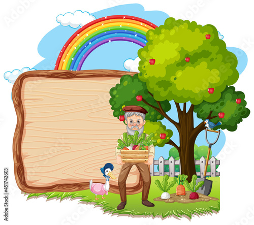 Empty banner template in the farm scene isolated on white background