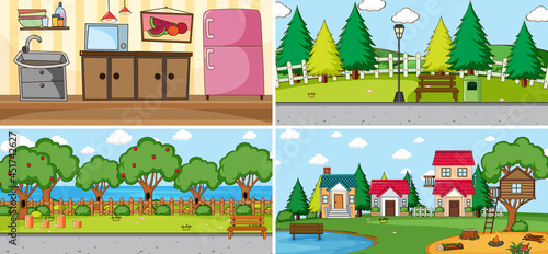 Set of different scenes in cartoon style