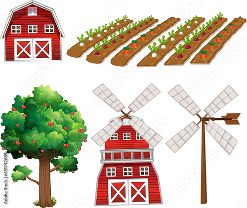 Farm element set isolated on white background