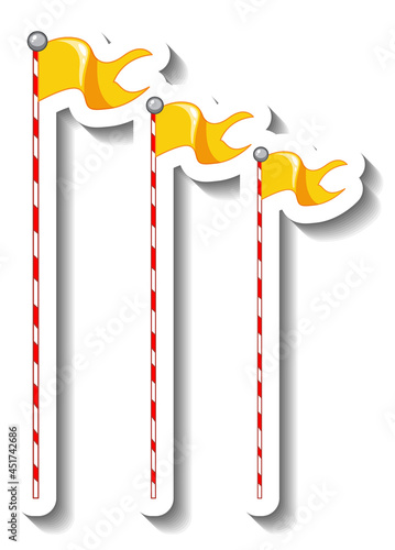 Sticker template with flag decoration poles for funfair isolated