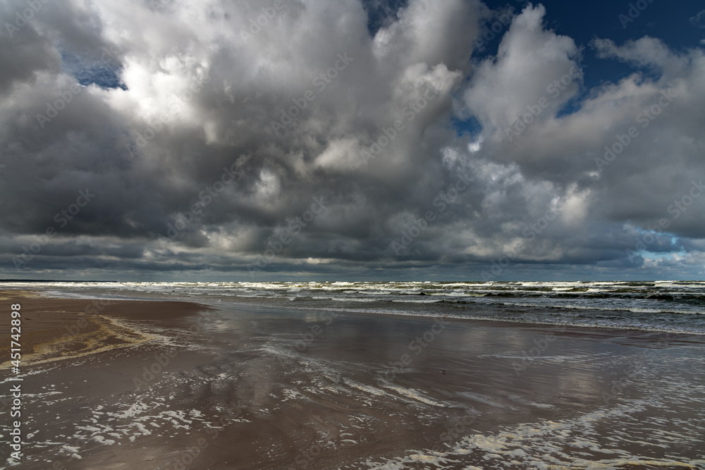 Stormy day by Baltic sea next to Liepaja, Latvia.