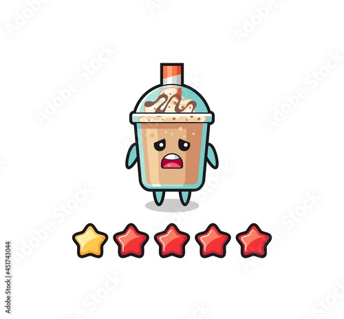 the illustration of customer bad rating, milkshake cute character with 1 star