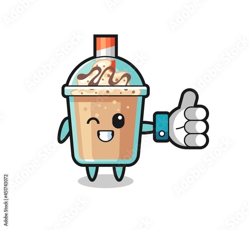 cute milkshake with social media thumbs up symbol