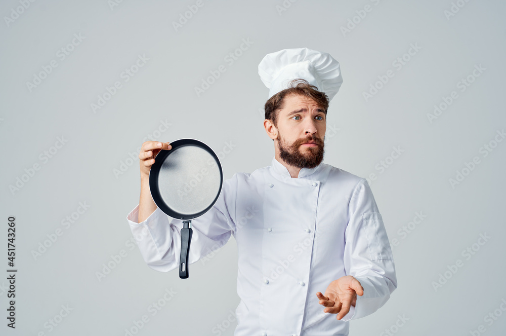 bearded man chef pan cooking kitchen culinary industry bearded man chef pan cooking kitchen culinary industry