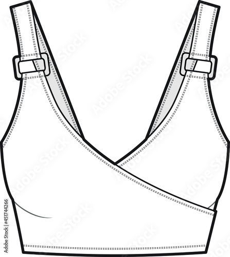 women overlap bra buckle bralet flat sketch vector illustration