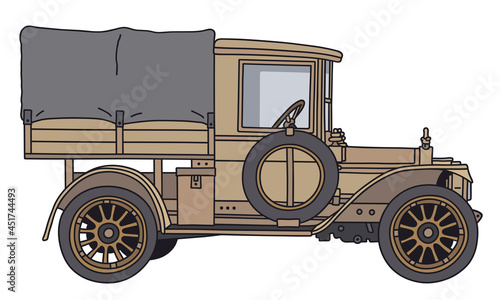 The hand draving of a vintage sand military truck photo