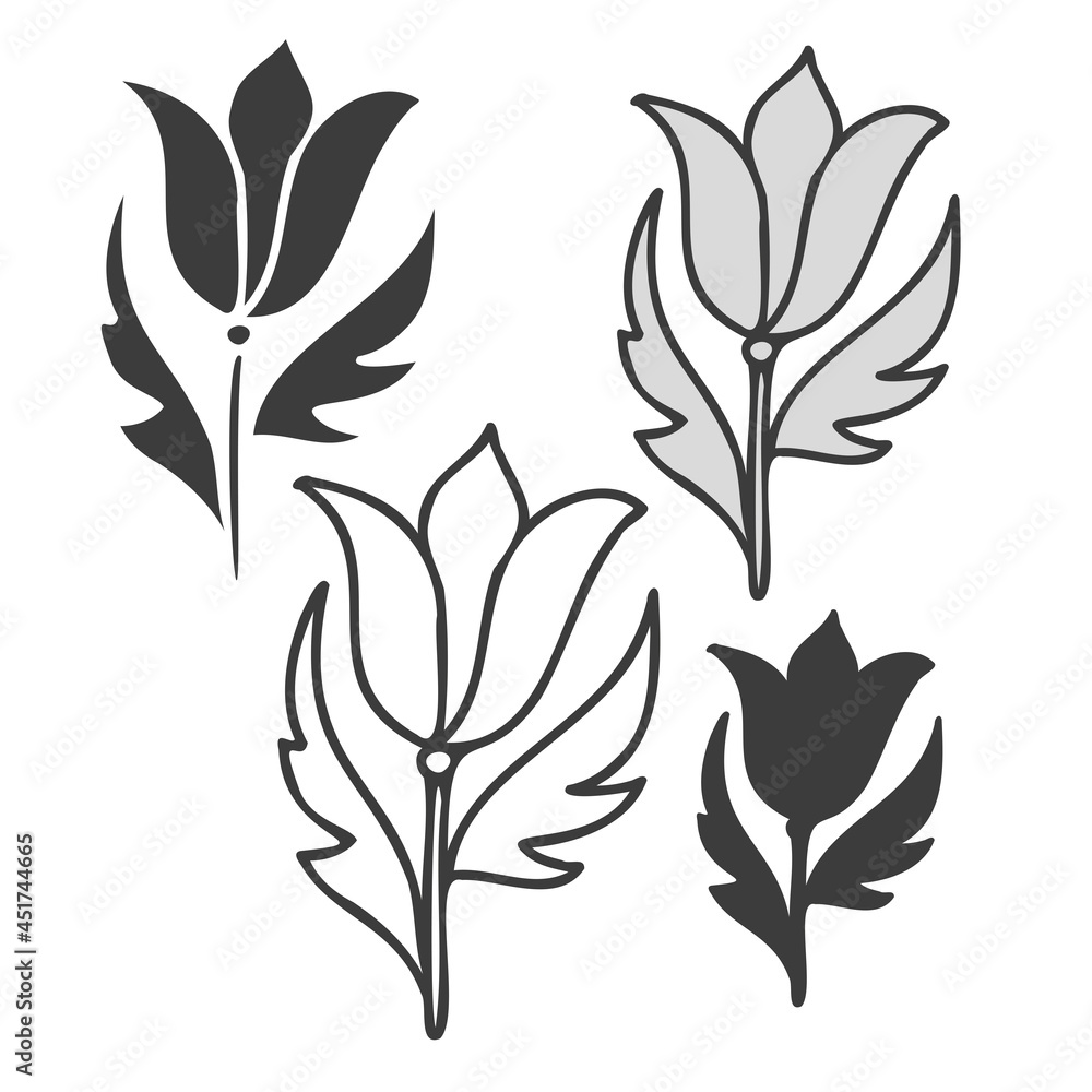 Modern isolated stylized design with abstract black and white flower Modern isolated stylized design with abstract black and white flower