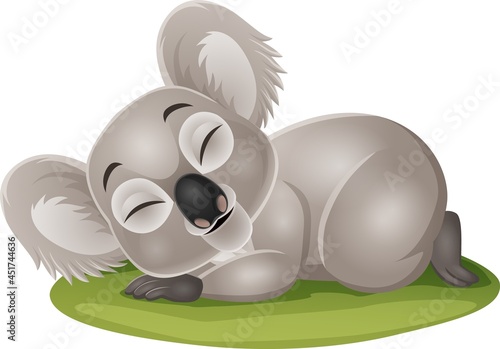 Cartoon funny baby koala sleeping in the grass