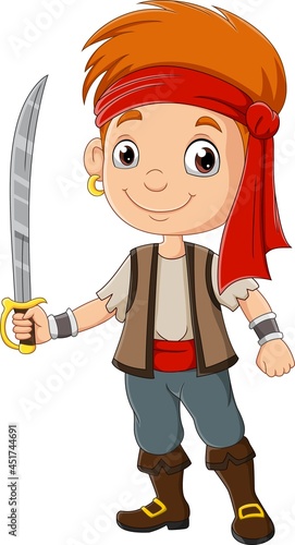 Cartoon pirate boy holding a sword 