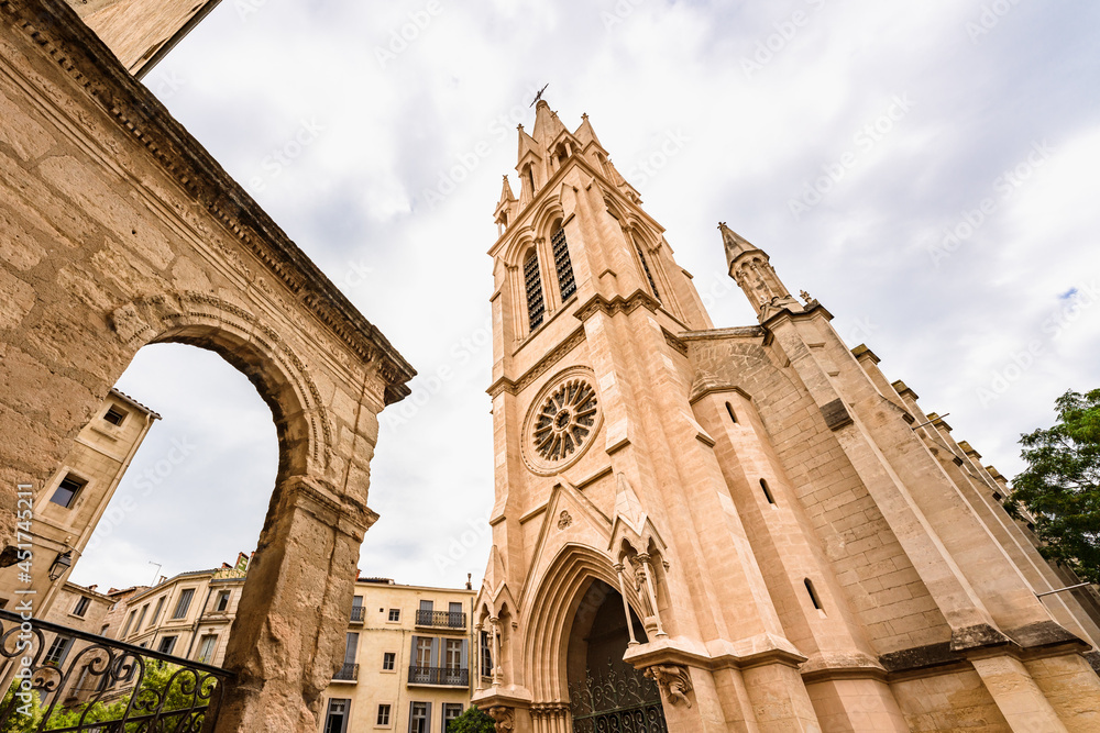 Low angle view of a Neo-Gothic church known as Carre de Sainte-Anne in Montpellier.