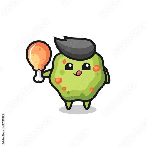 puke cute mascot is eating a fried chicken