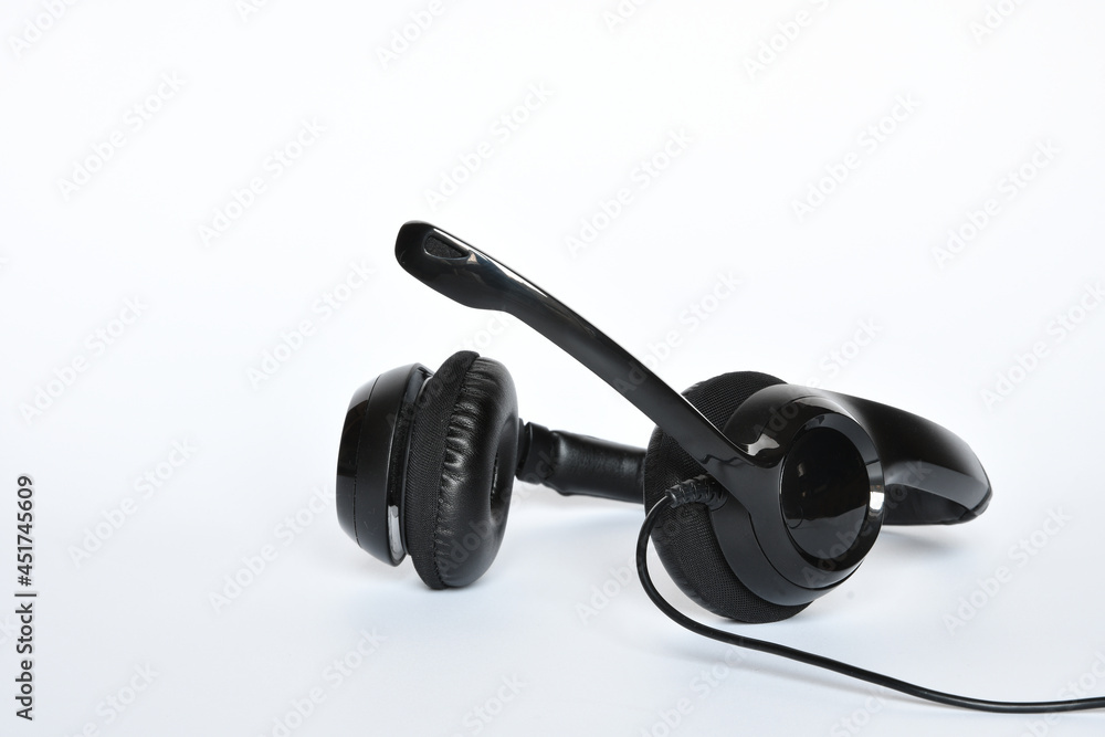 Helpdesk headset. headphones with mic isolated on white Helpdesk headset. headphones with mic isolated on white