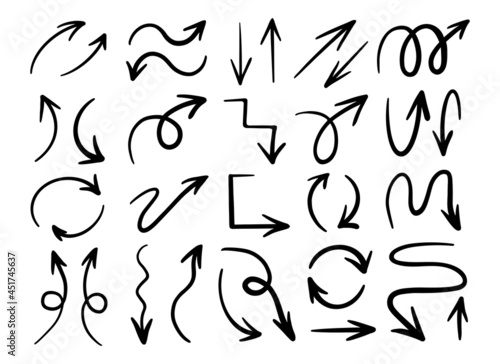Hand drawn minimalist arrow doodle collection. Graphic arrows set. © Caelestiss