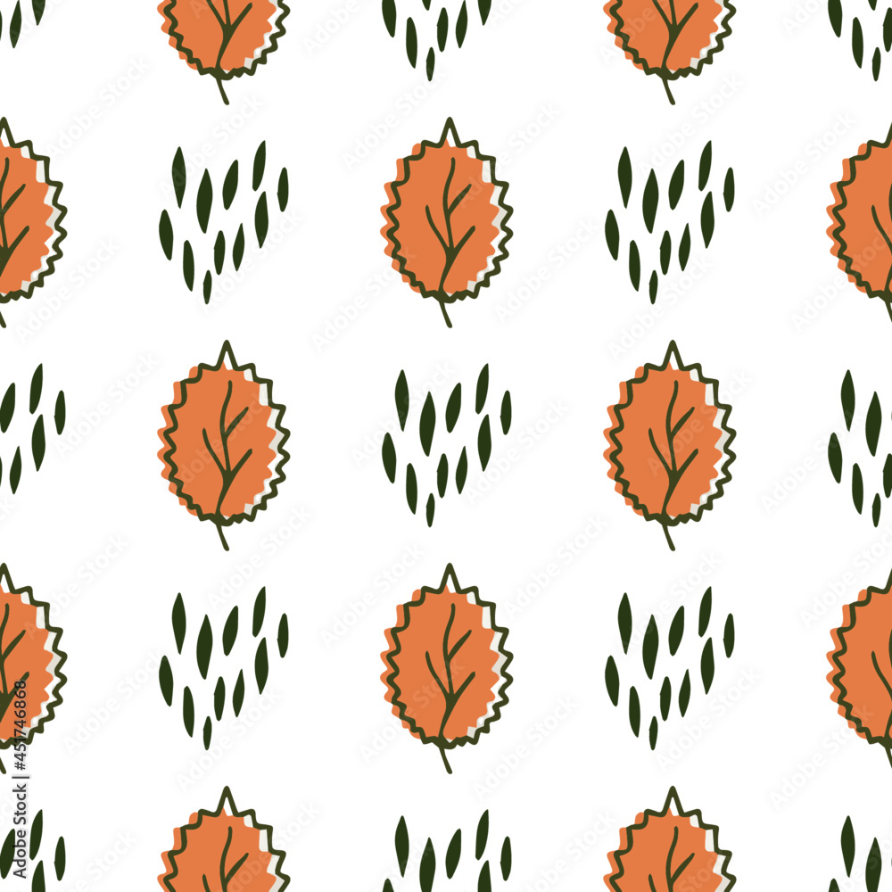 Simple color autumn leaves pattern on a white background. Vector illustration. Print. Simple color autumn leaves pattern on a white background. Vector illustration. Print.