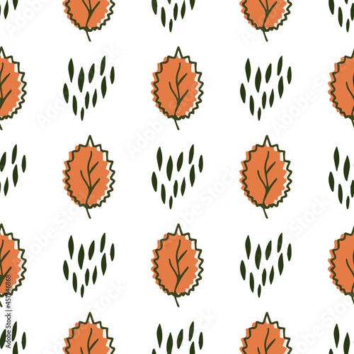 Simple color autumn leaves pattern on a white background. Vector illustration. Print.