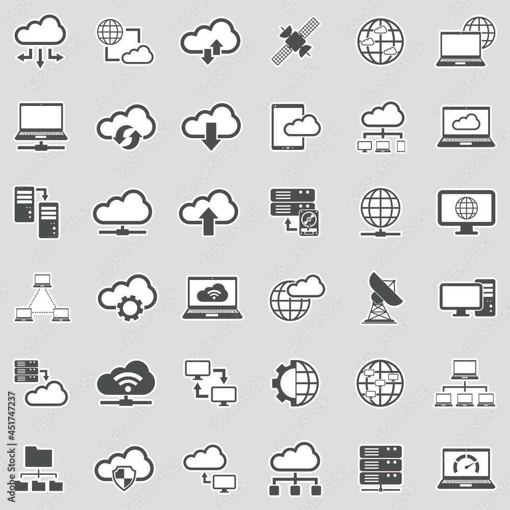 Cloud Computing Icons. Sticker Design. Vector Illustration. Cloud Computing Icons. Sticker Design. Vector Illustration.