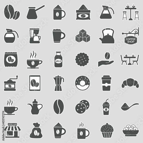 Coffee Icons. Sticker Design. Vector Illustration.
