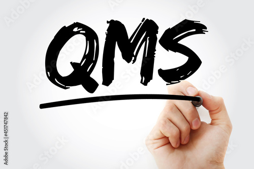QMS - Quality Management System acronym with marker, business concept background photo