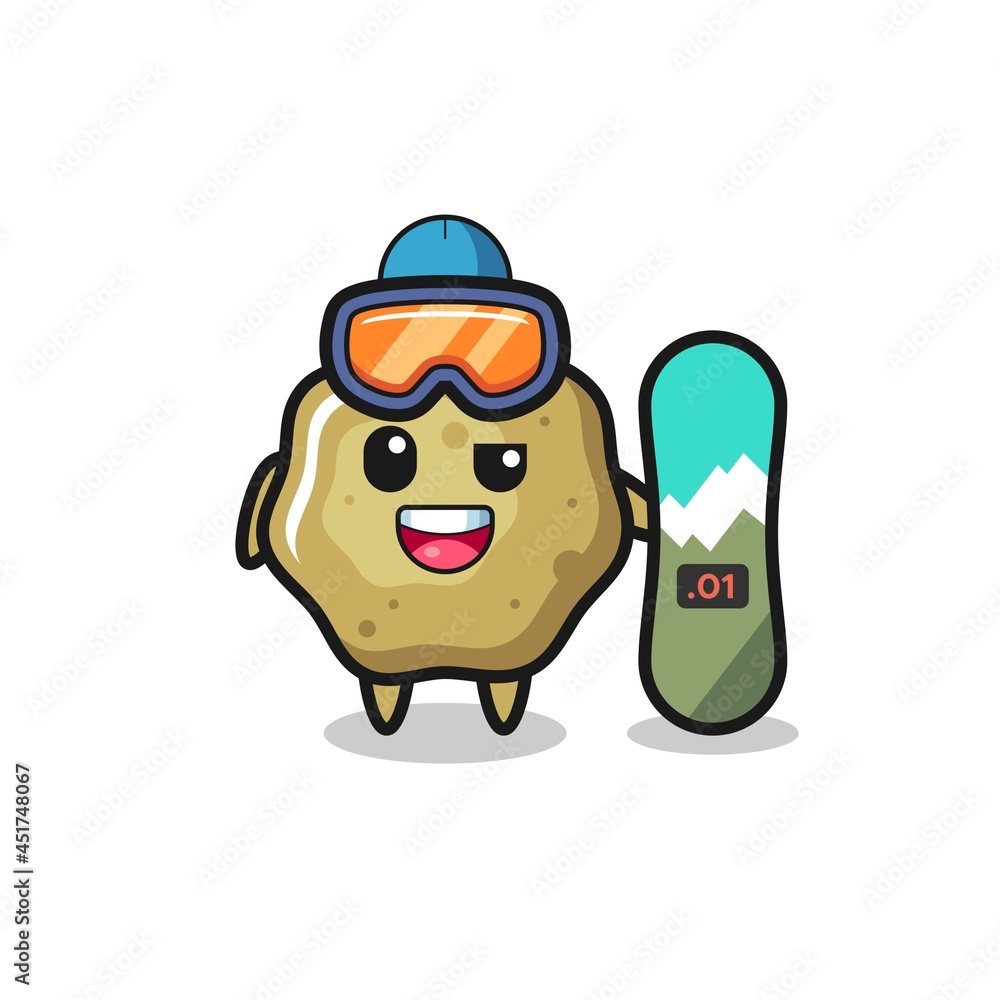 Fototapeta premium Illustration of loose stools character with snowboarding style