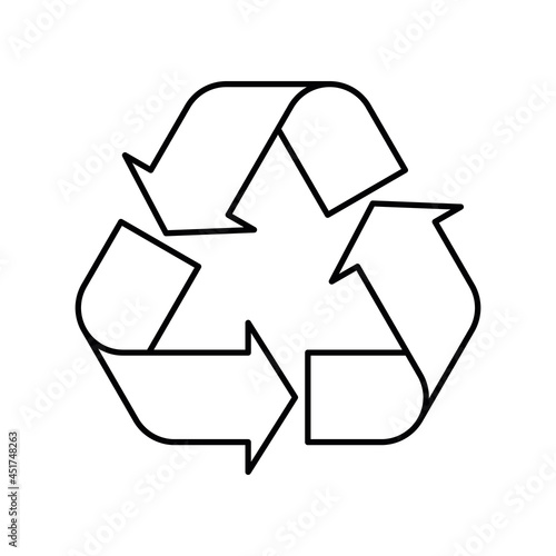 Universal Recycling Symbol. Reverse version. Theme of low or zero waste, clear energy, natural resources conservation, natural ecosystems protection or ecological sustainability of the planet. Black