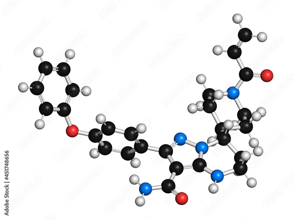 Zanubrutinib cancer drug molecule, illustration Zanubrutinib cancer drug molecule, illustration