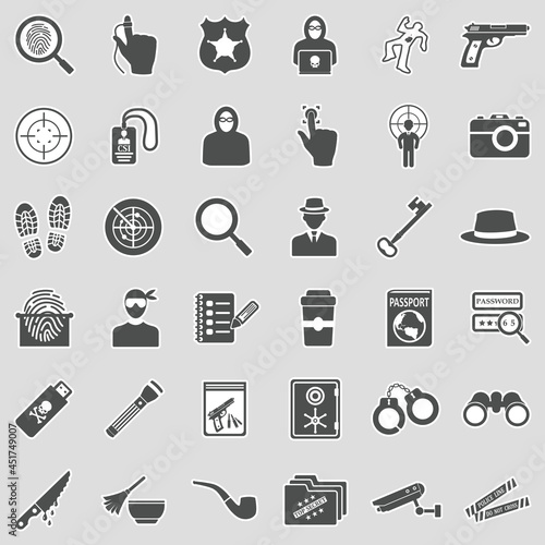 Detective Icons. Sticker Design. Vector Illustration.