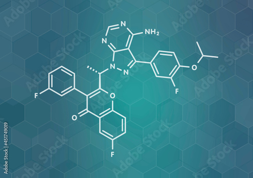 Umbralisib lymphoma drug molecule, illustration