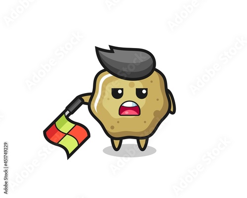 loose stools character as line judge hold the flag down at a 45 degree angle