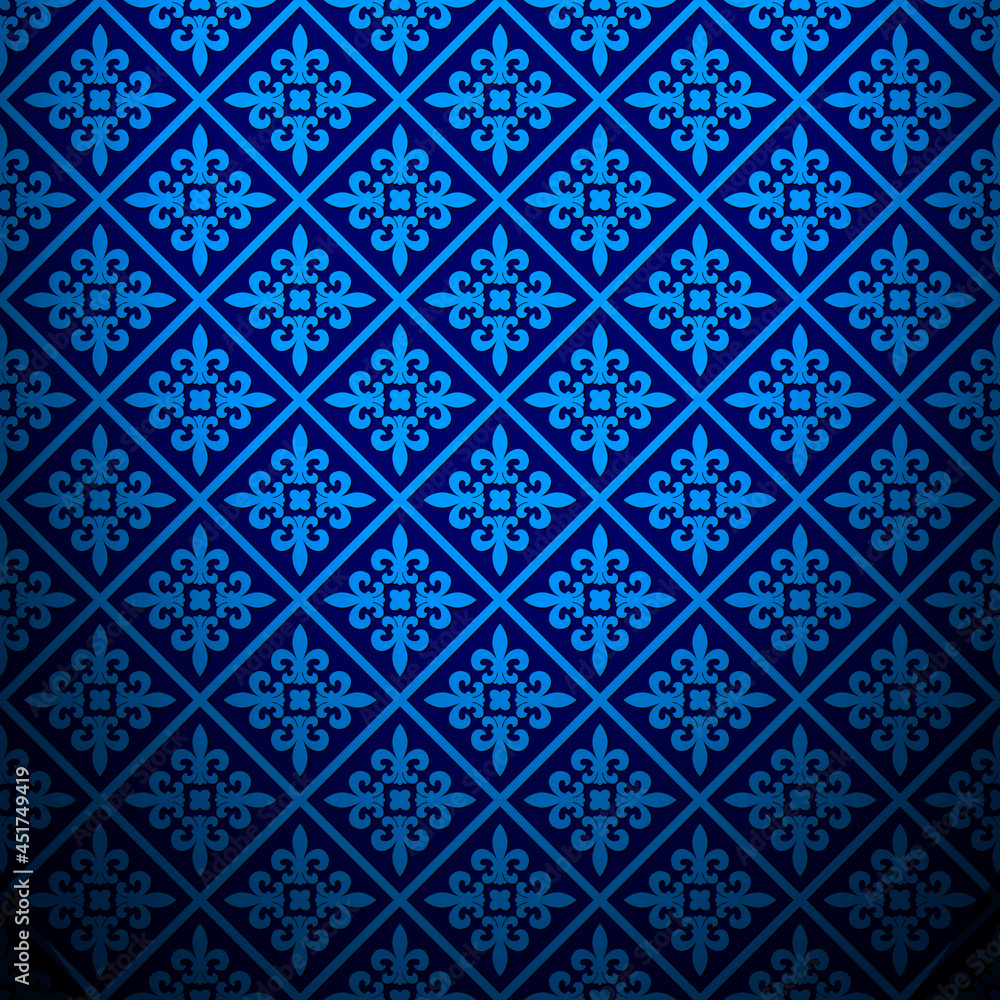Royal blue background with fleur-de-lis heraldic pattern. Abstract decorative background for wallpapers covers, invitations.
