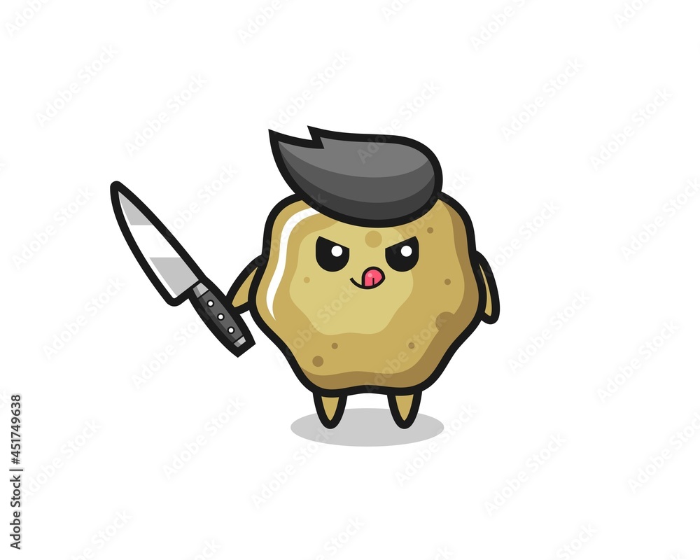 cute loose stools mascot as a psychopath holding a knife