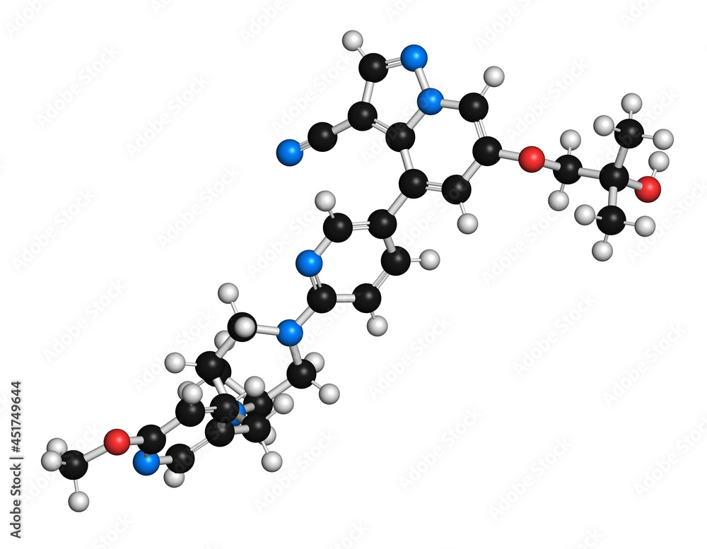 Selpercatinib cancer drug molecule, illustration Selpercatinib cancer drug molecule, illustration