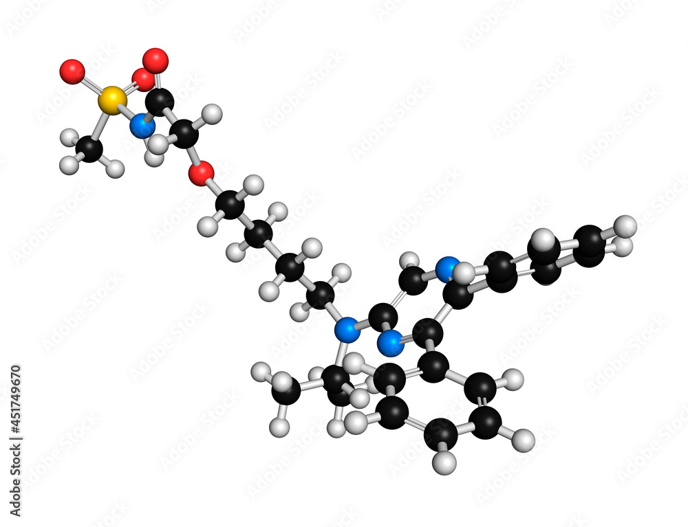 Selexipag hypertension drug molecule, illustration Selexipag hypertension drug molecule, illustration