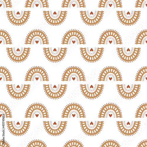 Modern seamless pattern with rainbow on white background.
