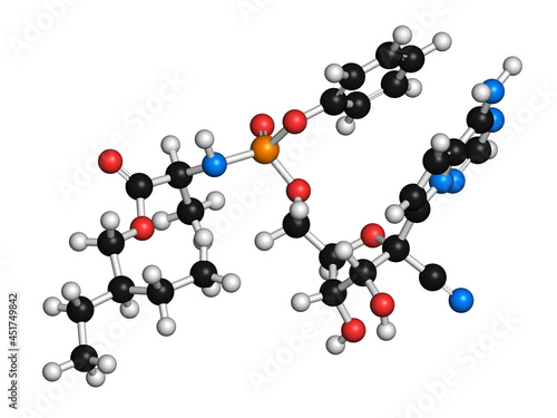 Remdesivir antiviral drug molecule, illustration photo