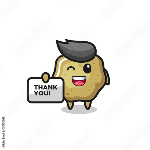 the mascot of the loose stools holding a banner that says thank you