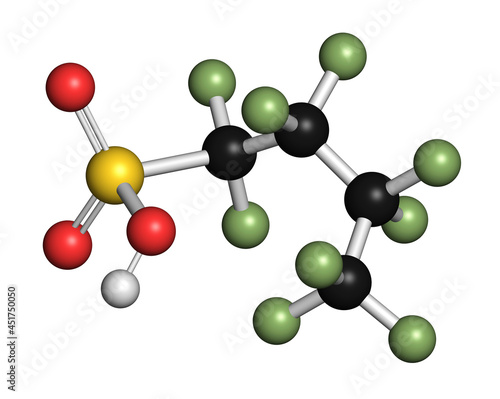 Perfluorobutanesulfonic acid molecule, illustration photo