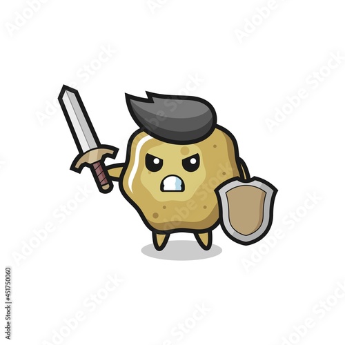 cute loose stools soldier fighting with sword and shield